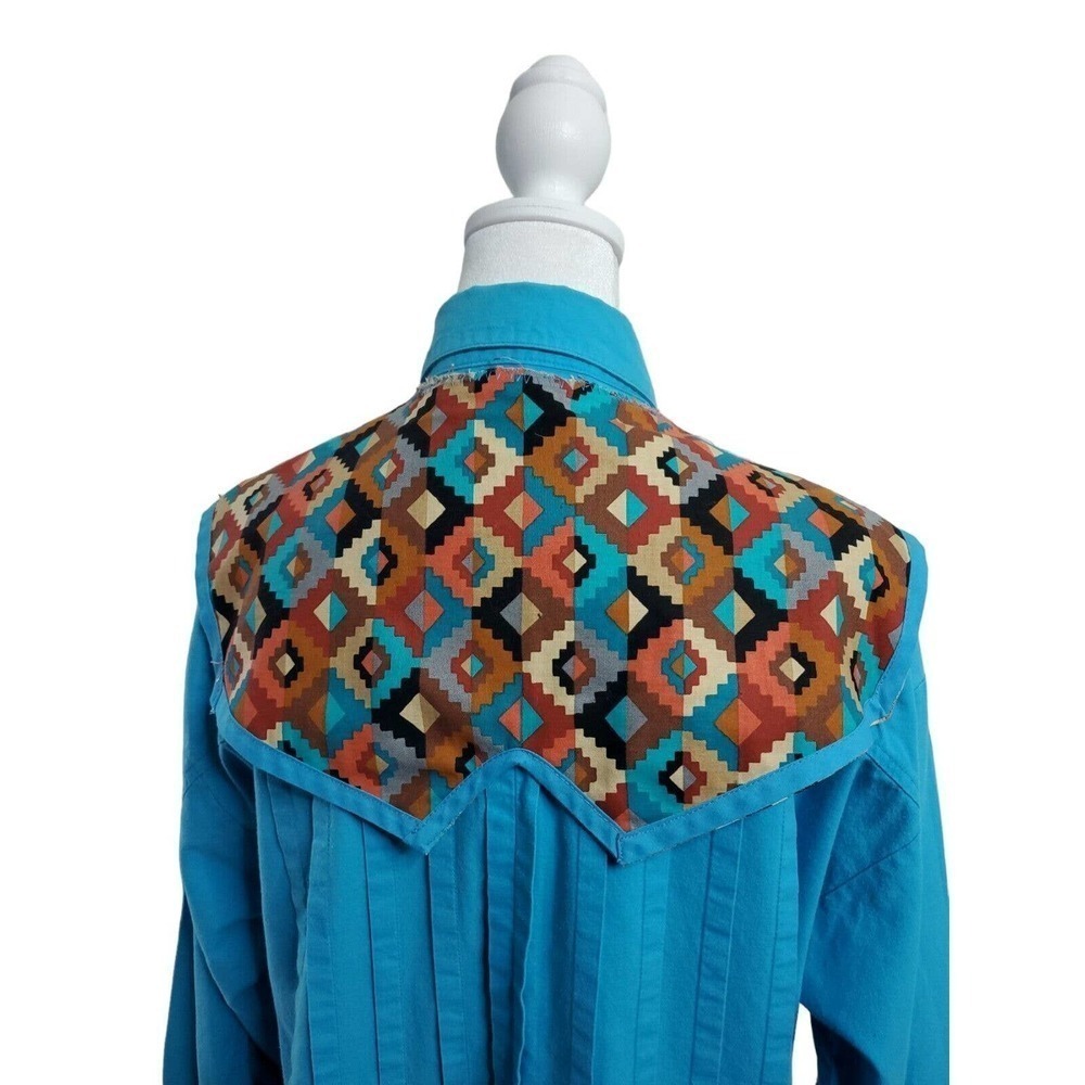 Vintage Together! Western Aztec Blue Button Up Womens Long Sleeve Shirt Rodeo M - Picture 9 of 15